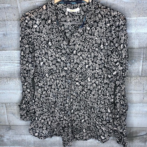 Hei Hei Anthropologie paisley black white button down top - Picture 2 of 6